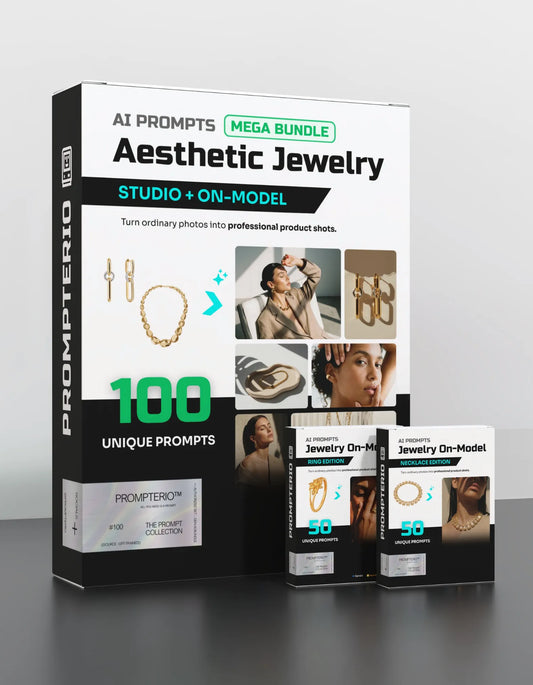 100 Aesthetic Jewelry: Studio & Model [Mockup] AI Prompt Bundle