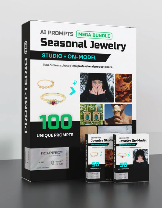 100 Seasonal Jewelry: Studio & Model [Mockup] AI Prompt Bundle