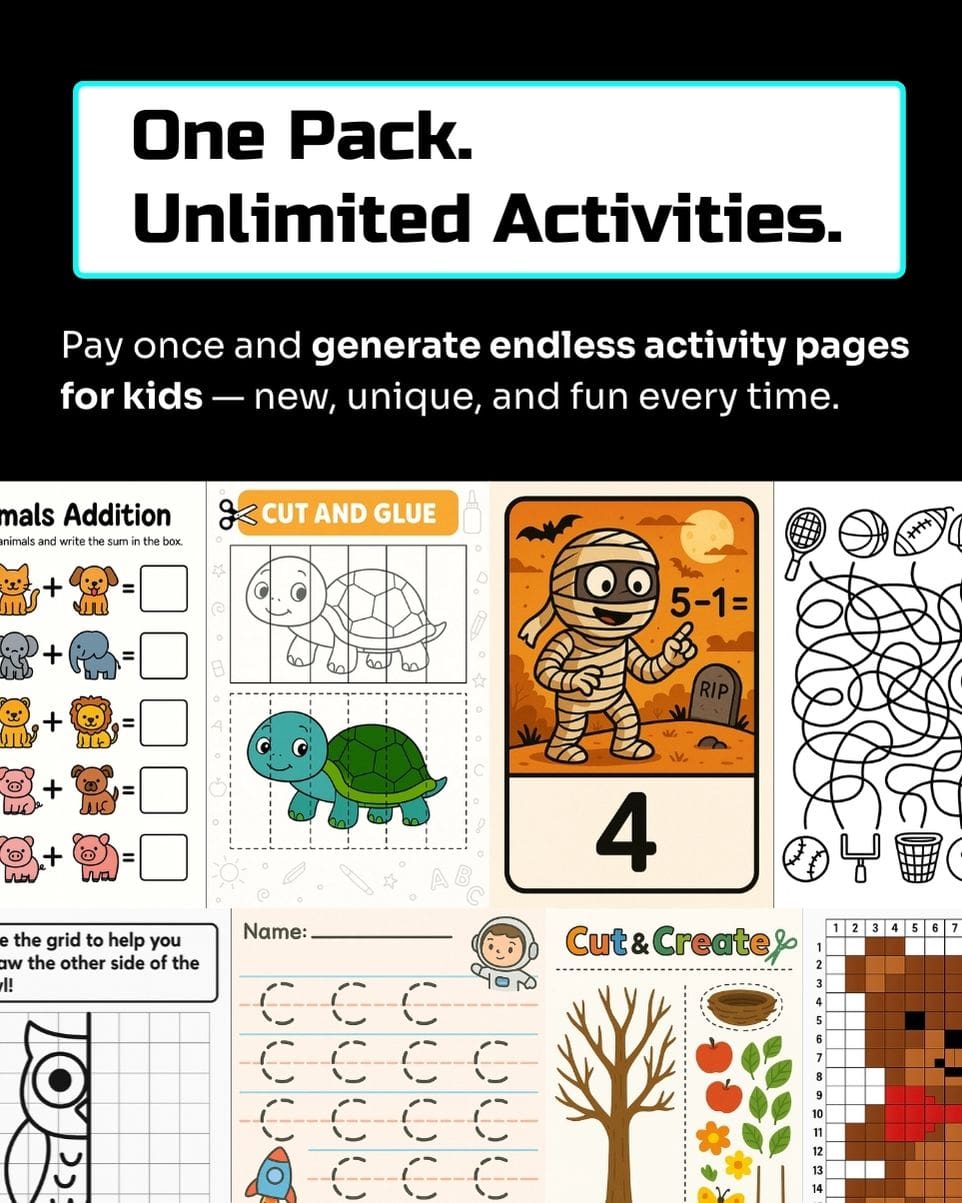AI Activity Workbook Pack – 10 Prompts, Unlimited Kids’ Activities
