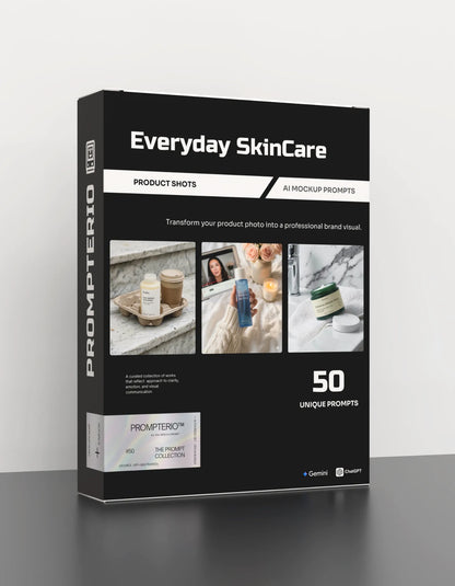 50 Everyday SkinCare: Product Shots [Your Product] AI Prompts