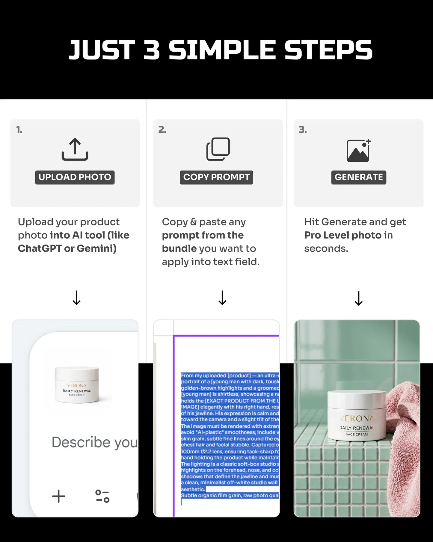 100 Everyday SkinCare: Product & On-Model [Your Product] AI Prompt Bundle