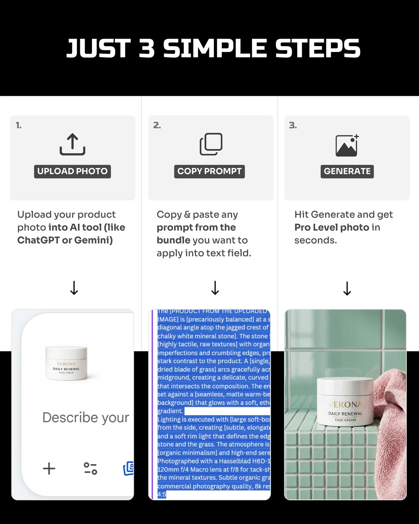 50 Everyday SkinCare: Product Shots [Your Product] AI Prompts