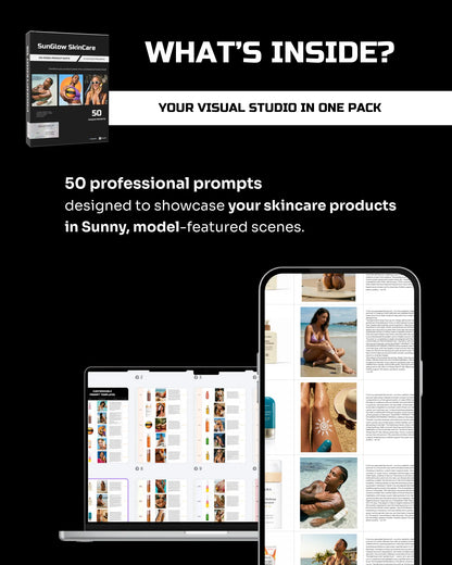 50 SunGlow SkinCare: On-Model [Your Product] AI Prompts