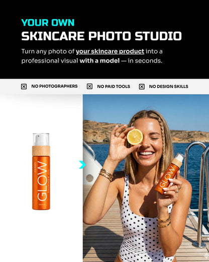 50 SunGlow SkinCare: On-Model [Your Product] AI Prompts