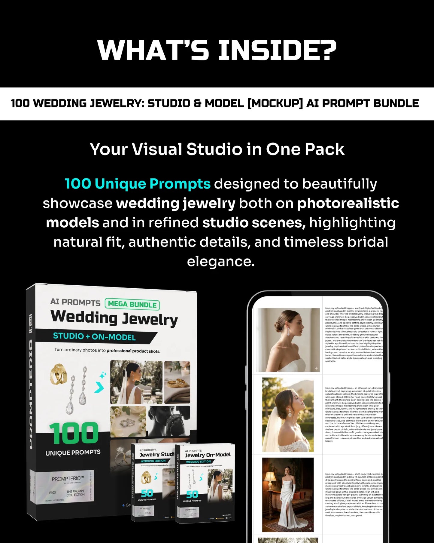 100 Wedding Jewelry: Studio & Model [Mockup] AI Prompt Bundle