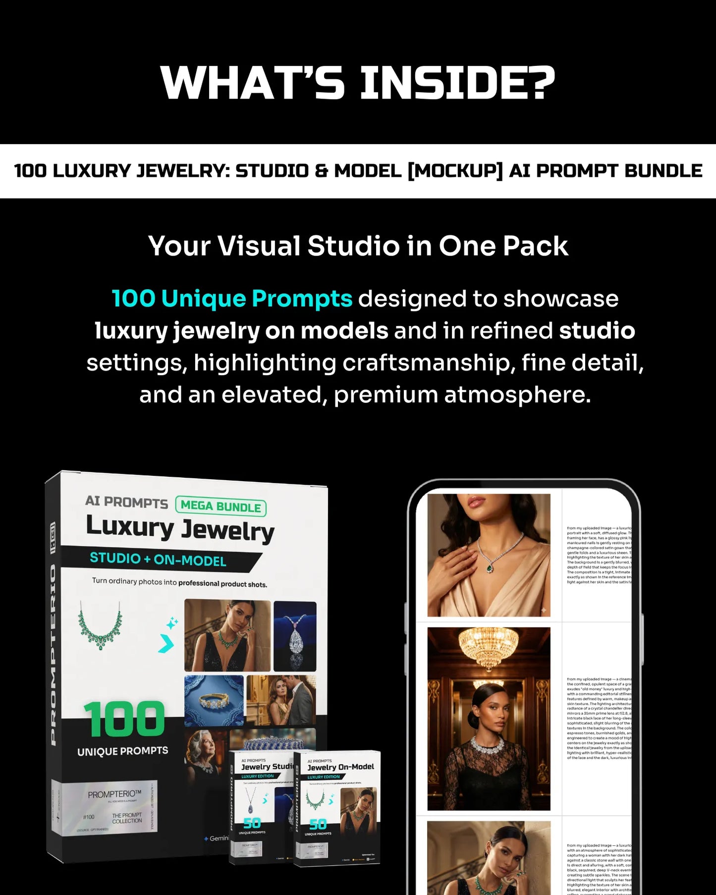 100 Luxury Jewelry: Studio & Model [Mockup] AI Prompt Bundle