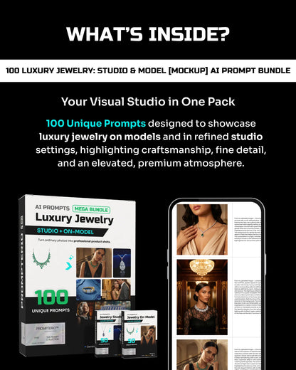 100 Luxury Jewelry: Studio & Model [Mockup] AI Prompt Bundle