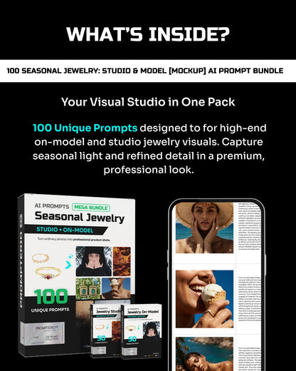 100 Seasonal Jewelry: Studio & Model [Mockup] AI Prompt Bundle