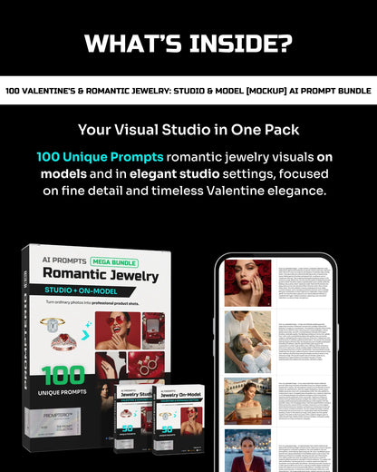 100 Valentine’s & Romantic Jewelry: Studio & Model [Mockup] AI Prompt Bundle