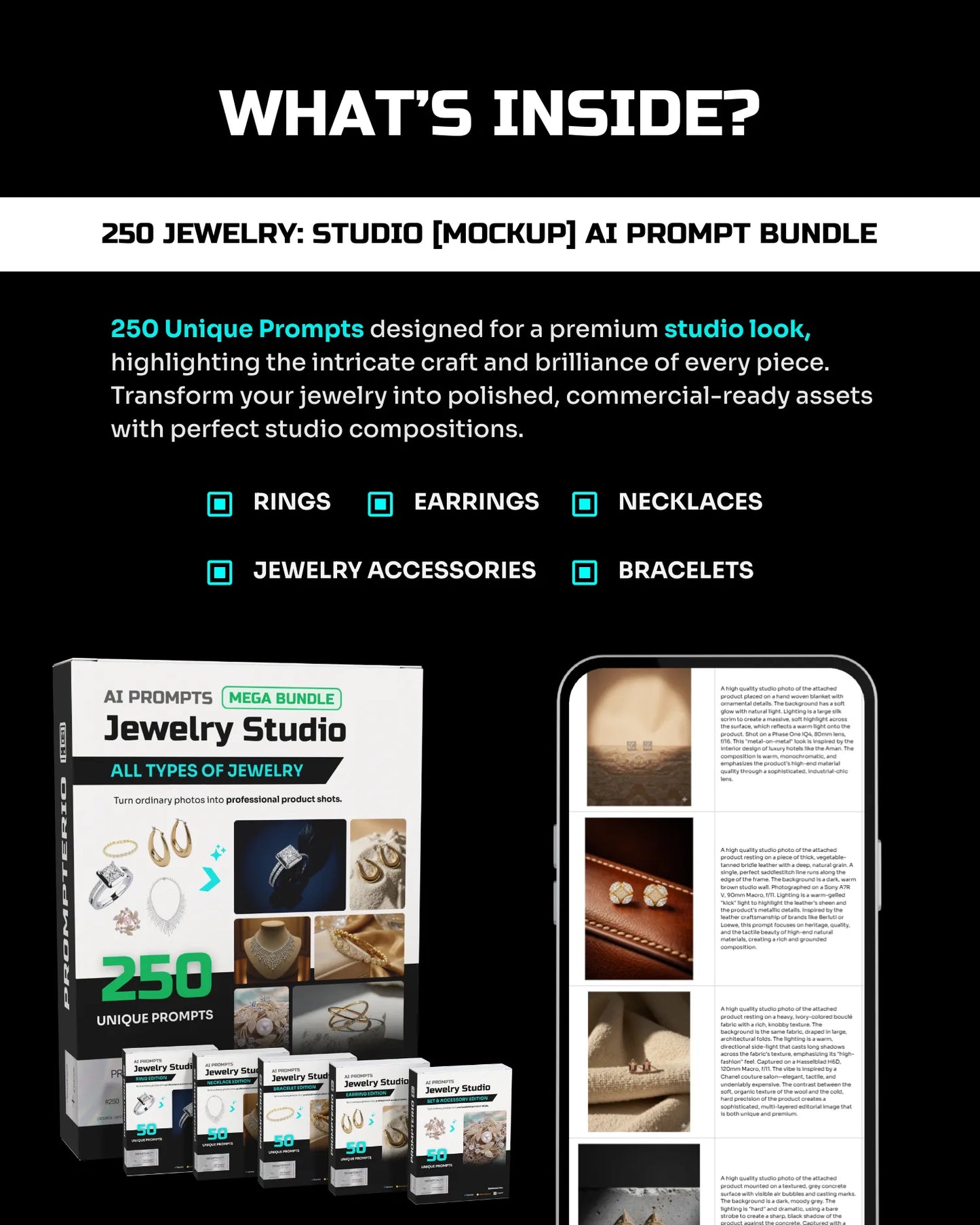 250 Jewelry: Studio [Mockup] AI Prompt Bundle