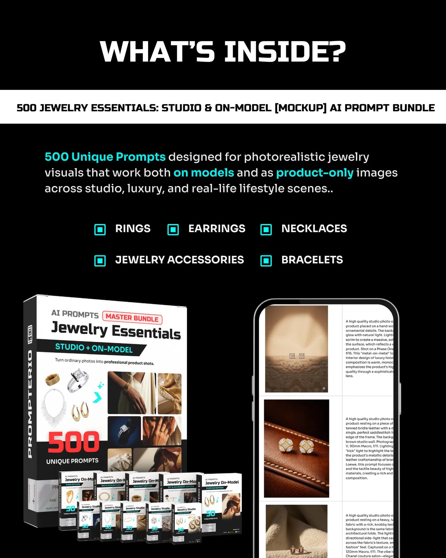 500 Jewelry Essentials: Studio & On-Model [Mockup] AI Bundle