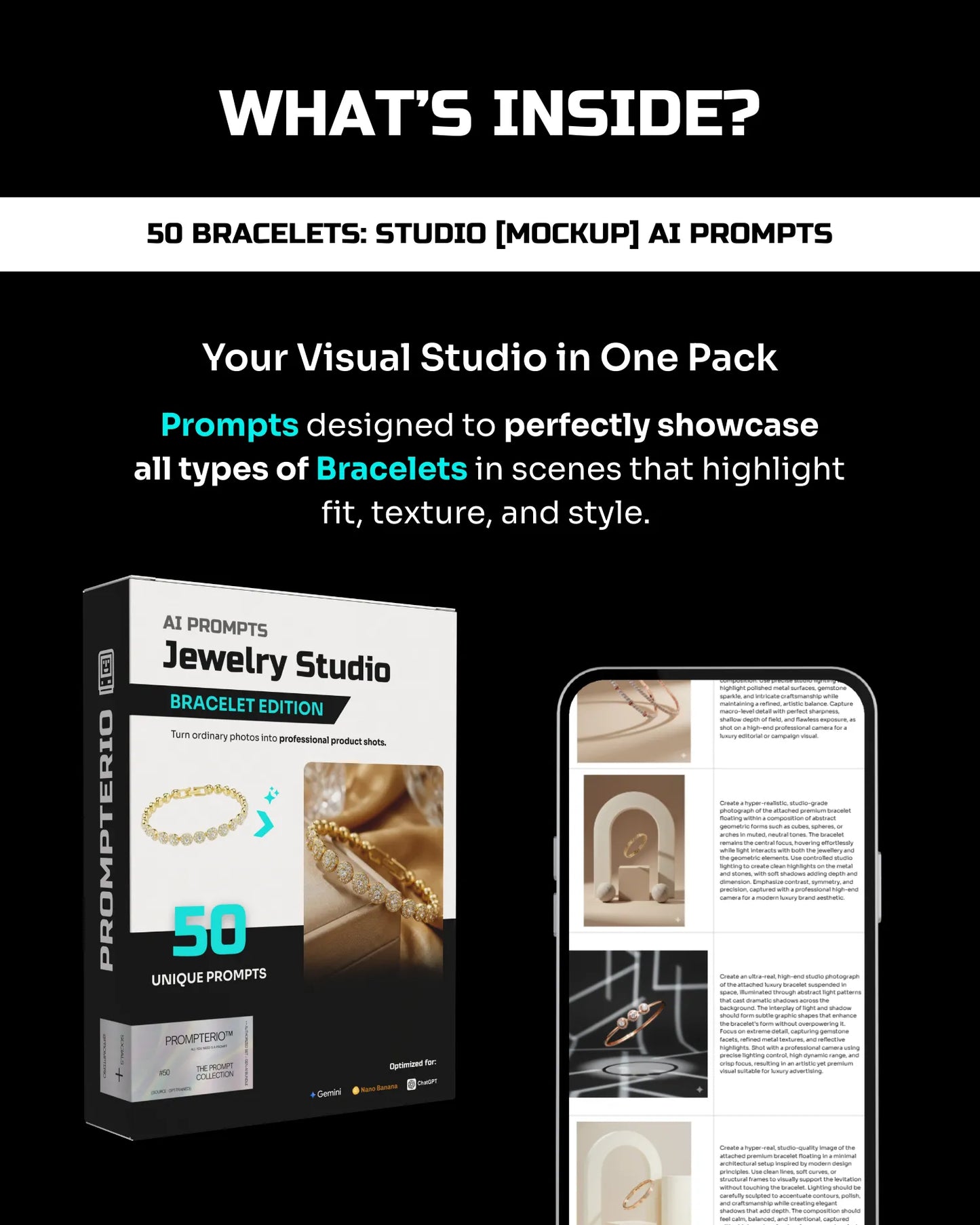 50 Bracelets: Studio [Mockup] AI Prompts