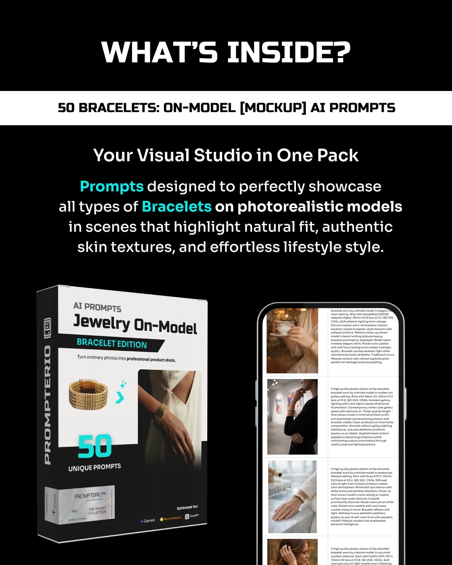 50 Bracelets: On-Model [Mockup] AI Prompts