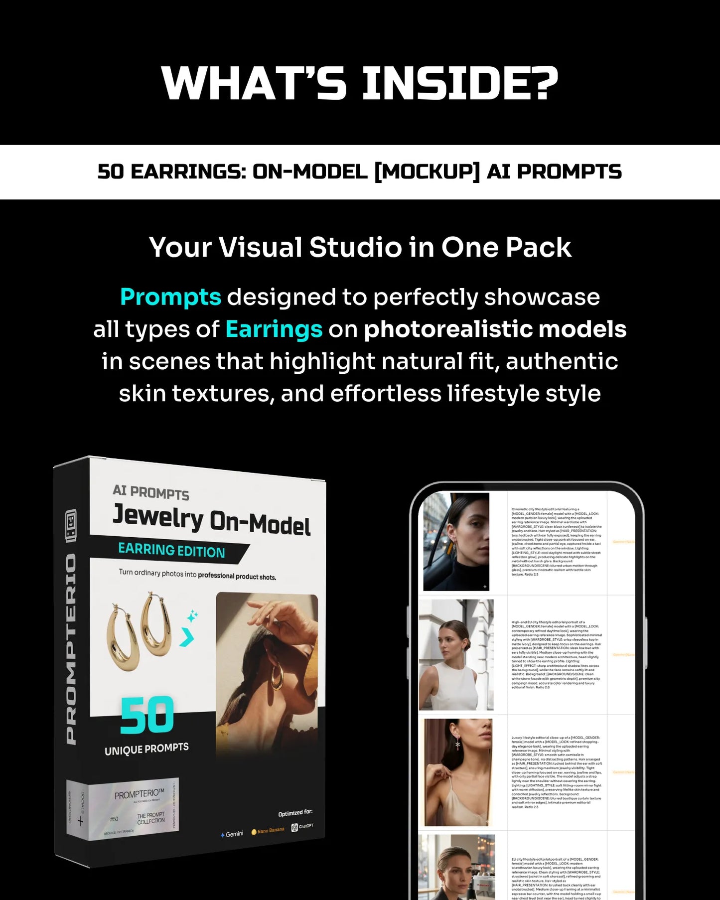 50 Earrings: On-Model [Mockup] AI Prompts