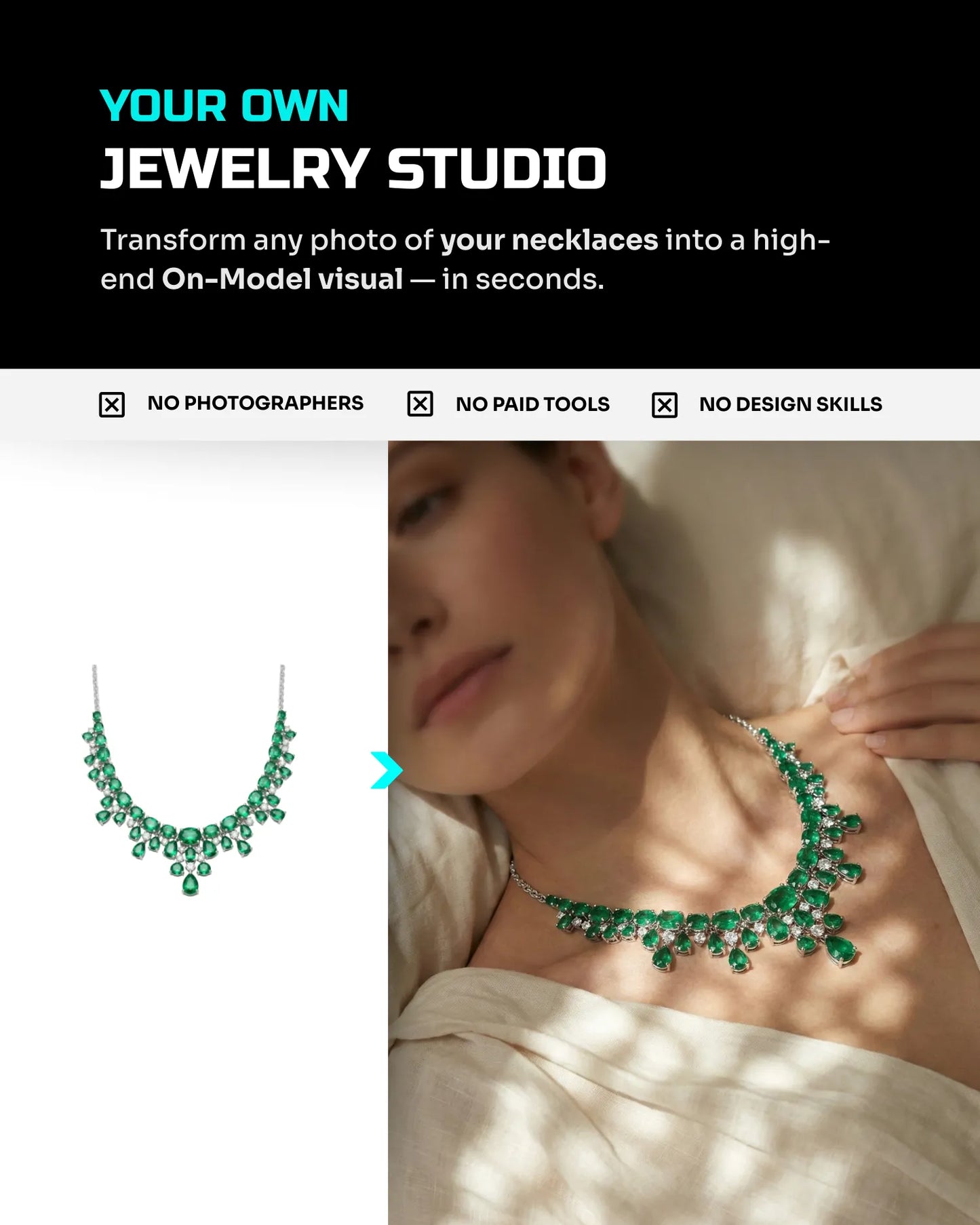 50 Necklaces: On-Model [Mockup] AI Prompts