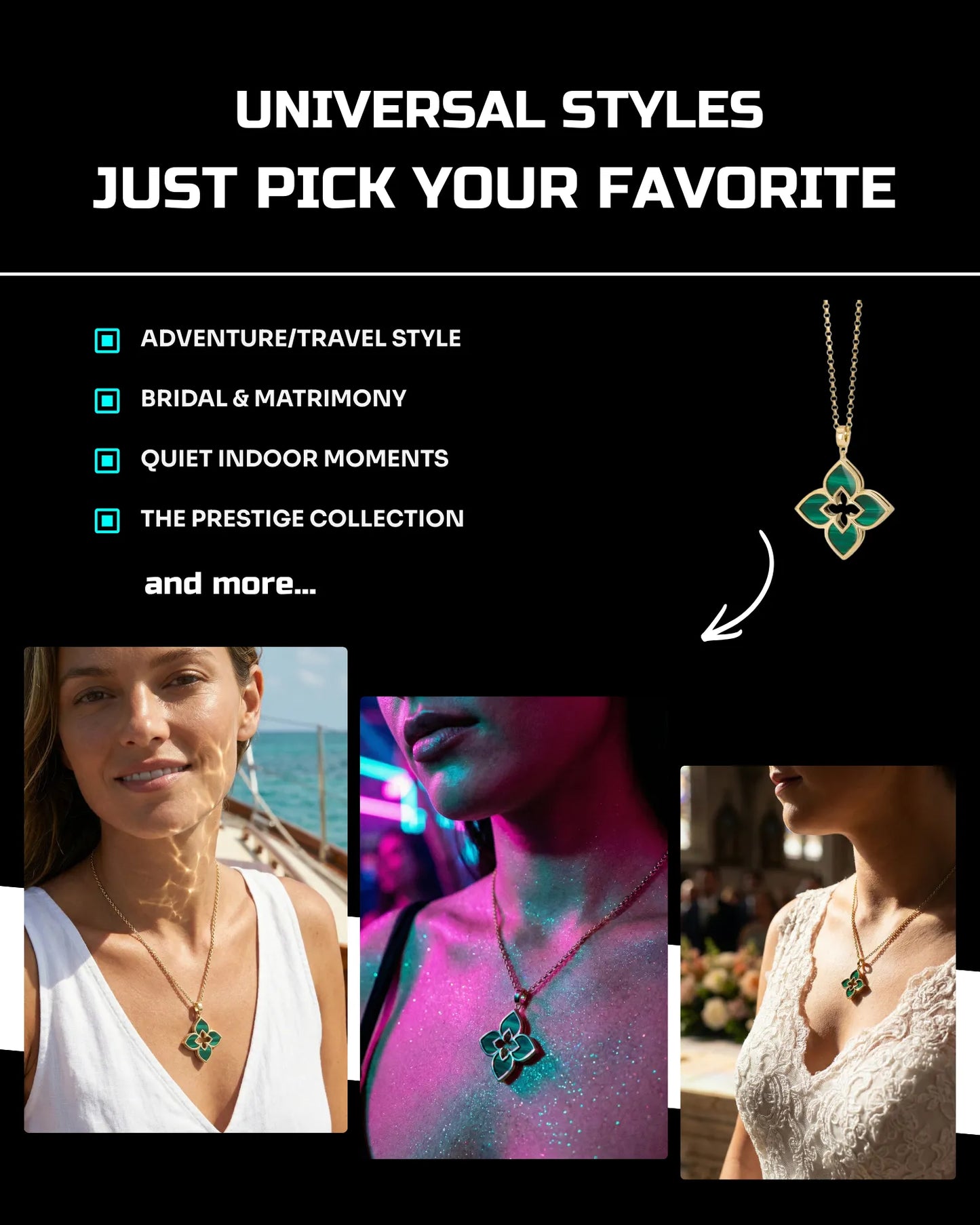 50 Necklaces: On-Model [Mockup] AI Prompts