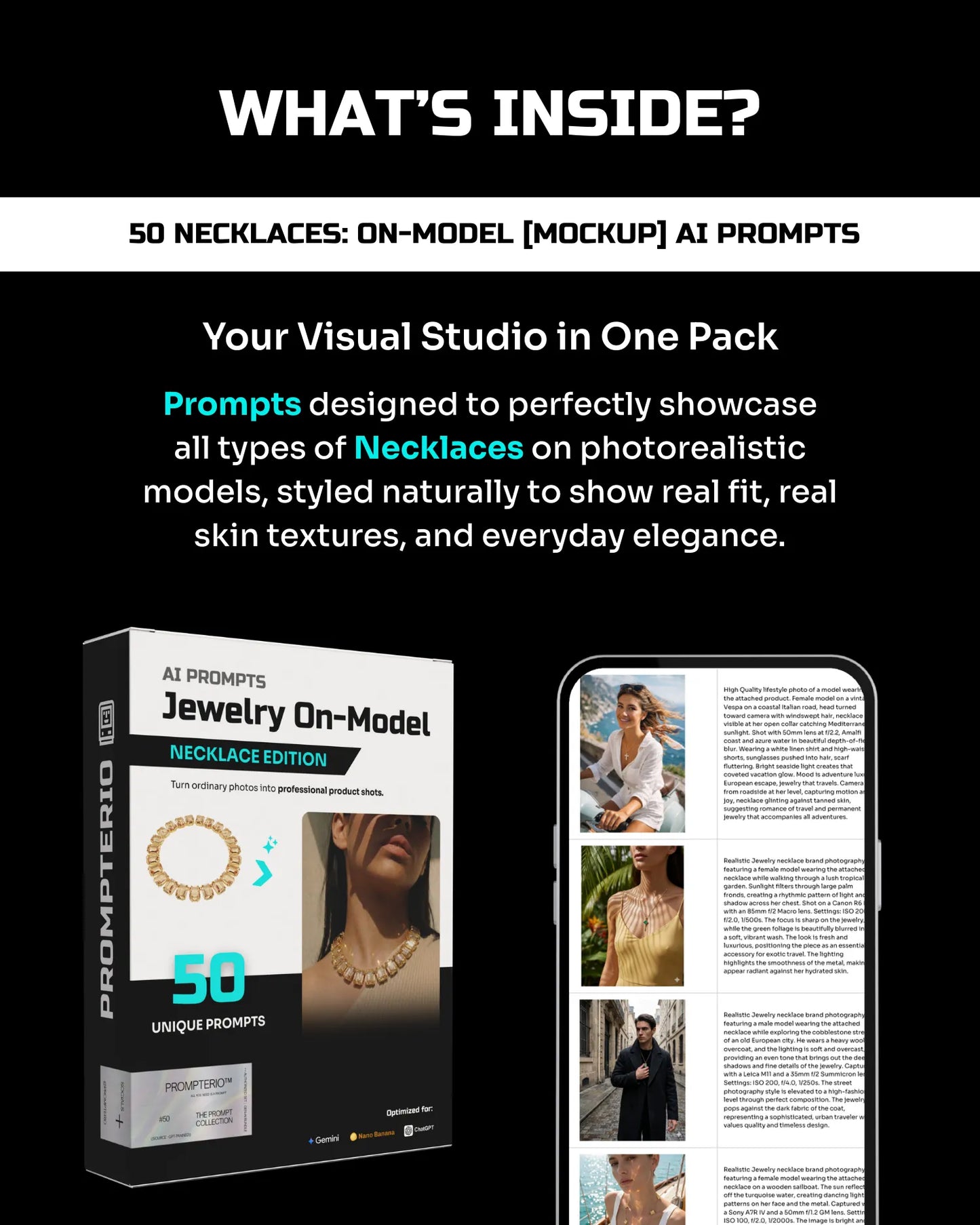 50 Necklaces: On-Model [Mockup] AI Prompts