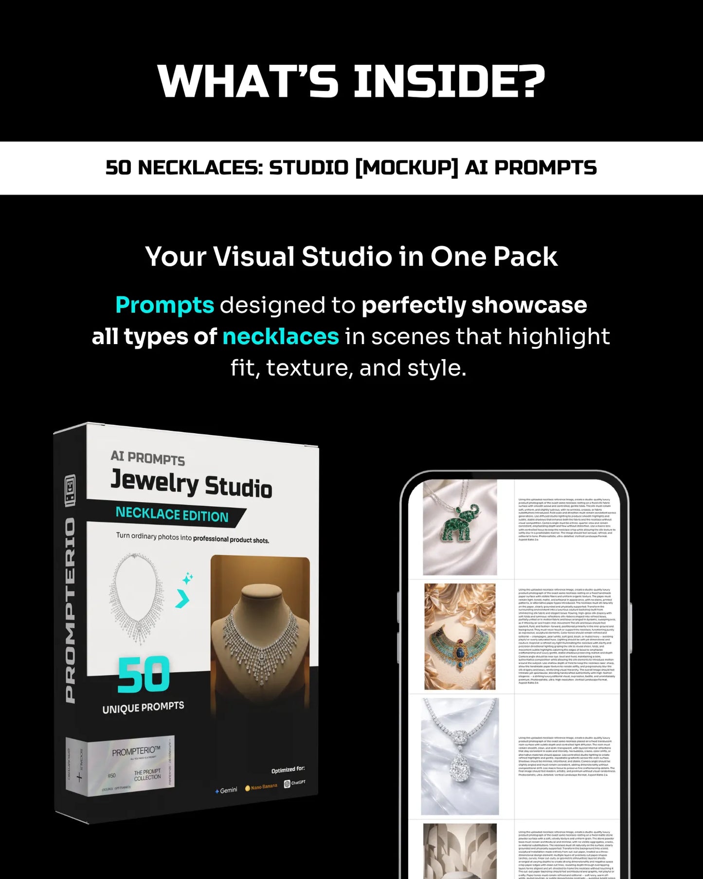 50 Necklaces: Studio [Mockup] AI Prompts