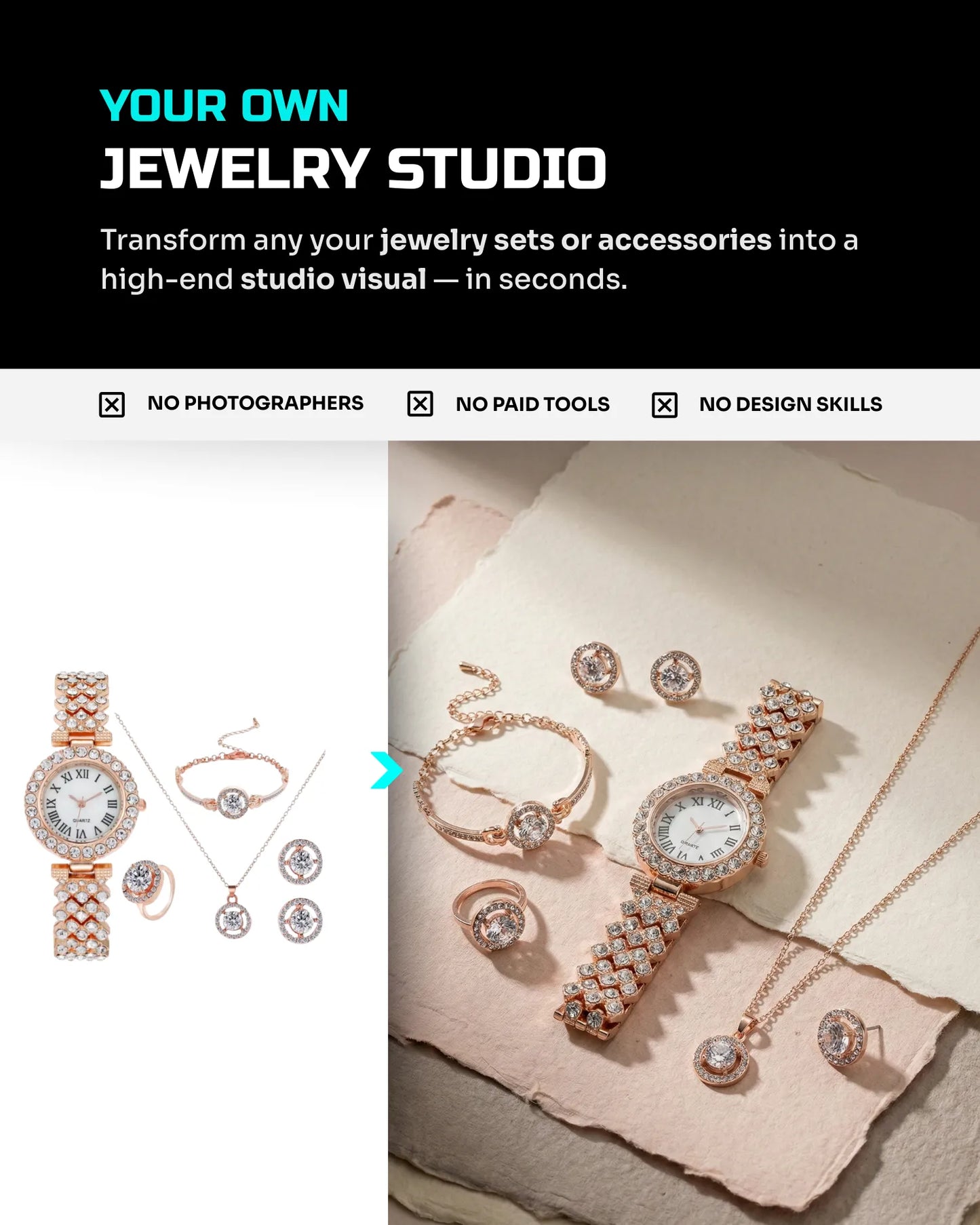 50 Jewelry Sets & Accessories: Studio [Mockup] AI Prompts