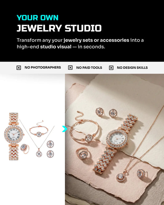 50 Jewelry Sets & Accessories: Studio [Mockup] AI Prompts
