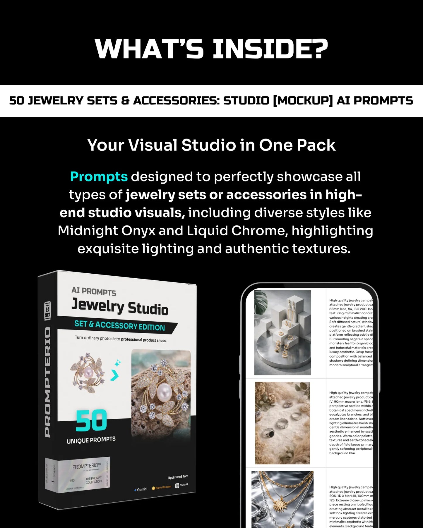 50 Jewelry Sets & Accessories: Studio [Mockup] AI Prompts
