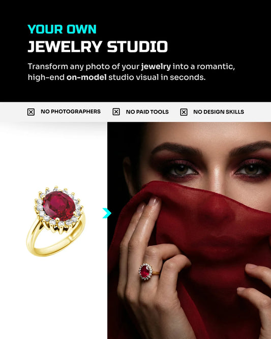 50 Valentine’s & Romantic Jewelry: On-Model [Mockup] AI Prompts