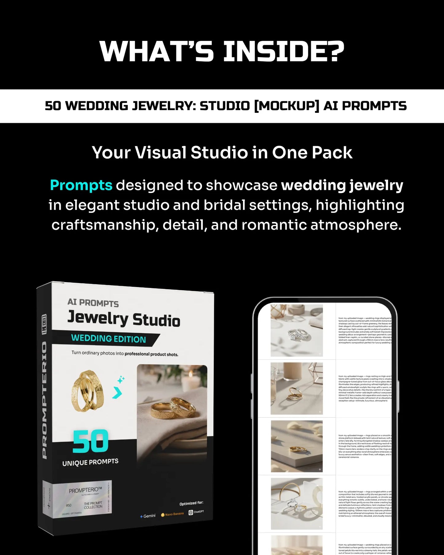 50 Wedding Jewelry: Studio [Mockup] AI Prompts
