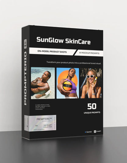 50 SunGlow SkinCare: On-Model [Your Product] AI Prompts