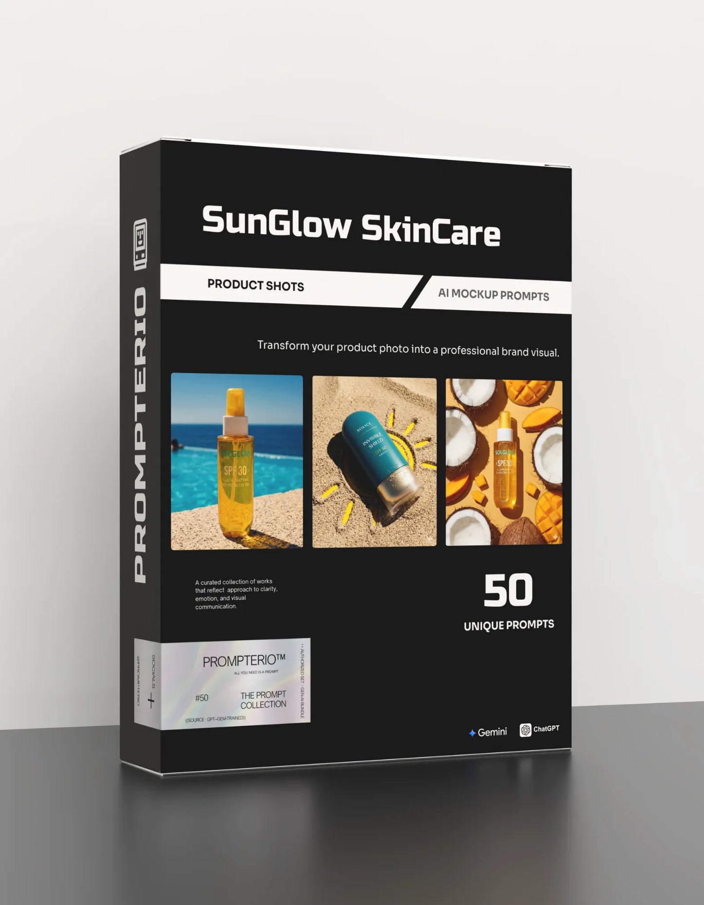 50 SunGlow SkinCare: Product Shots [Your Product] AI Prompts