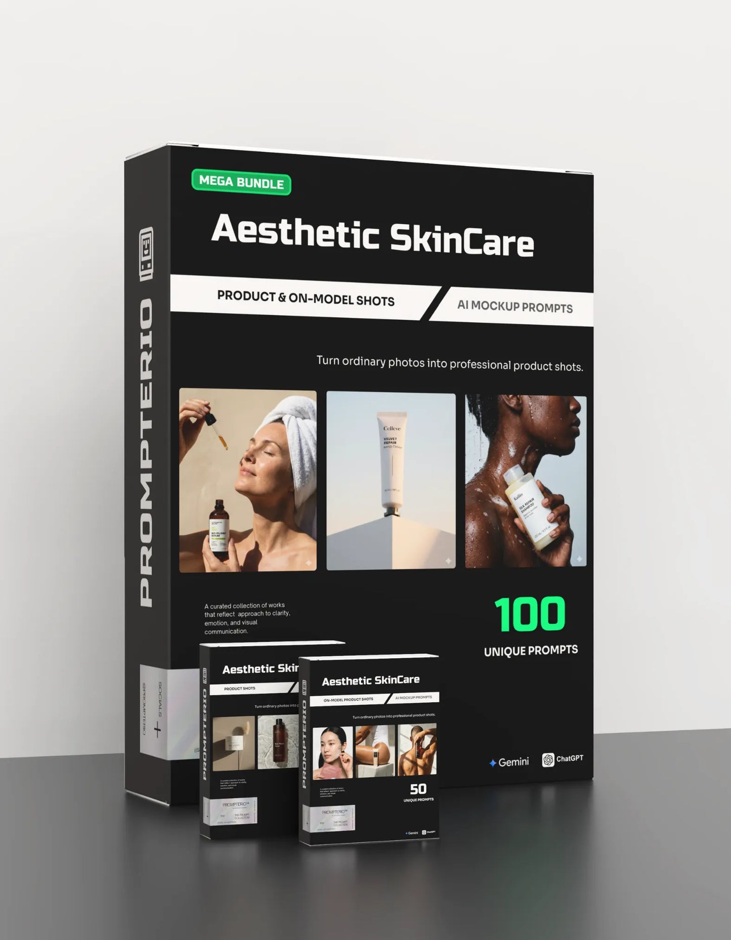 100 Aesthetic SkinCare: Product & On-Model [Your Product] AI Prompt Bundle
