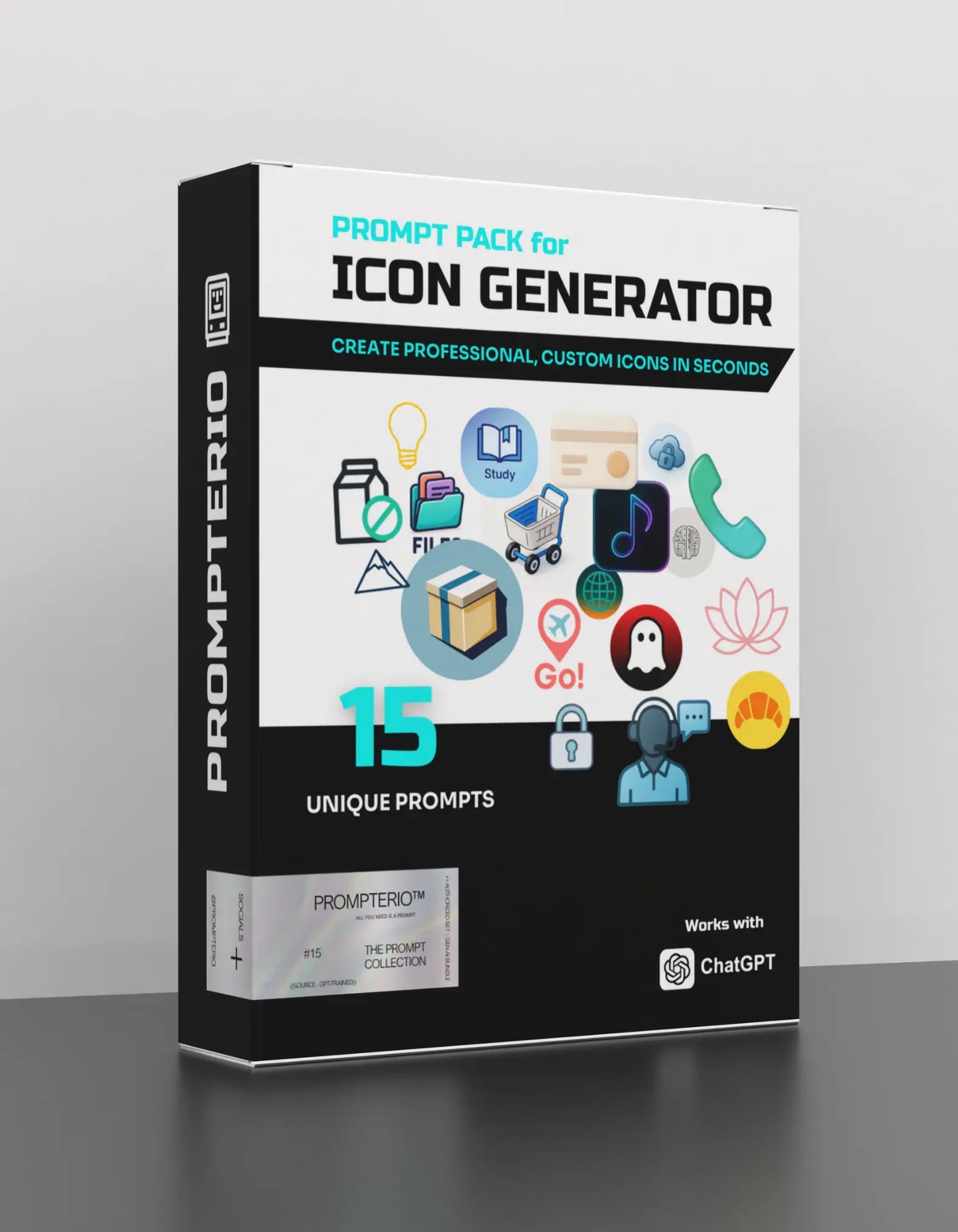 Icon Generator Pack – 15 Professional PROMPTERIO™ Prompts + BONUS