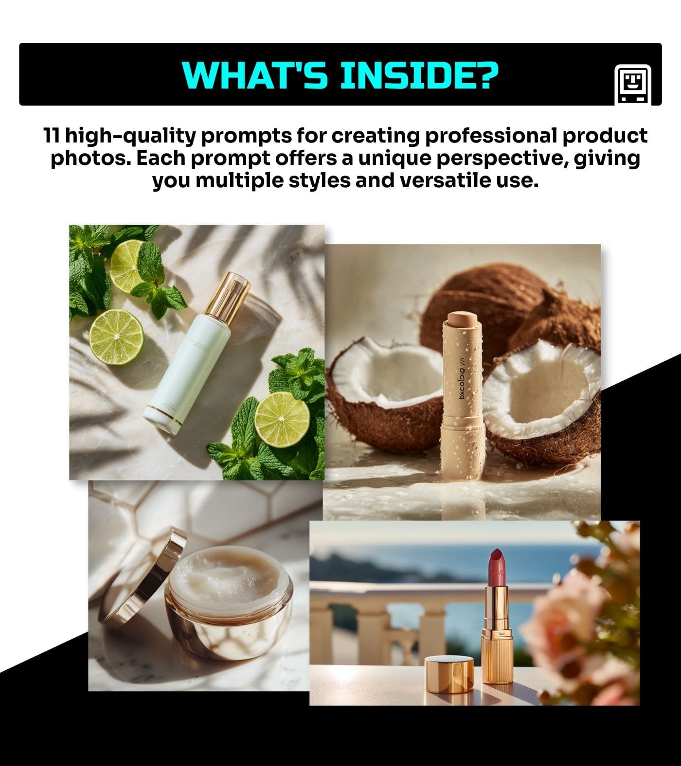 Professional Cosmetics Product Photography - 11 Prompt Pack